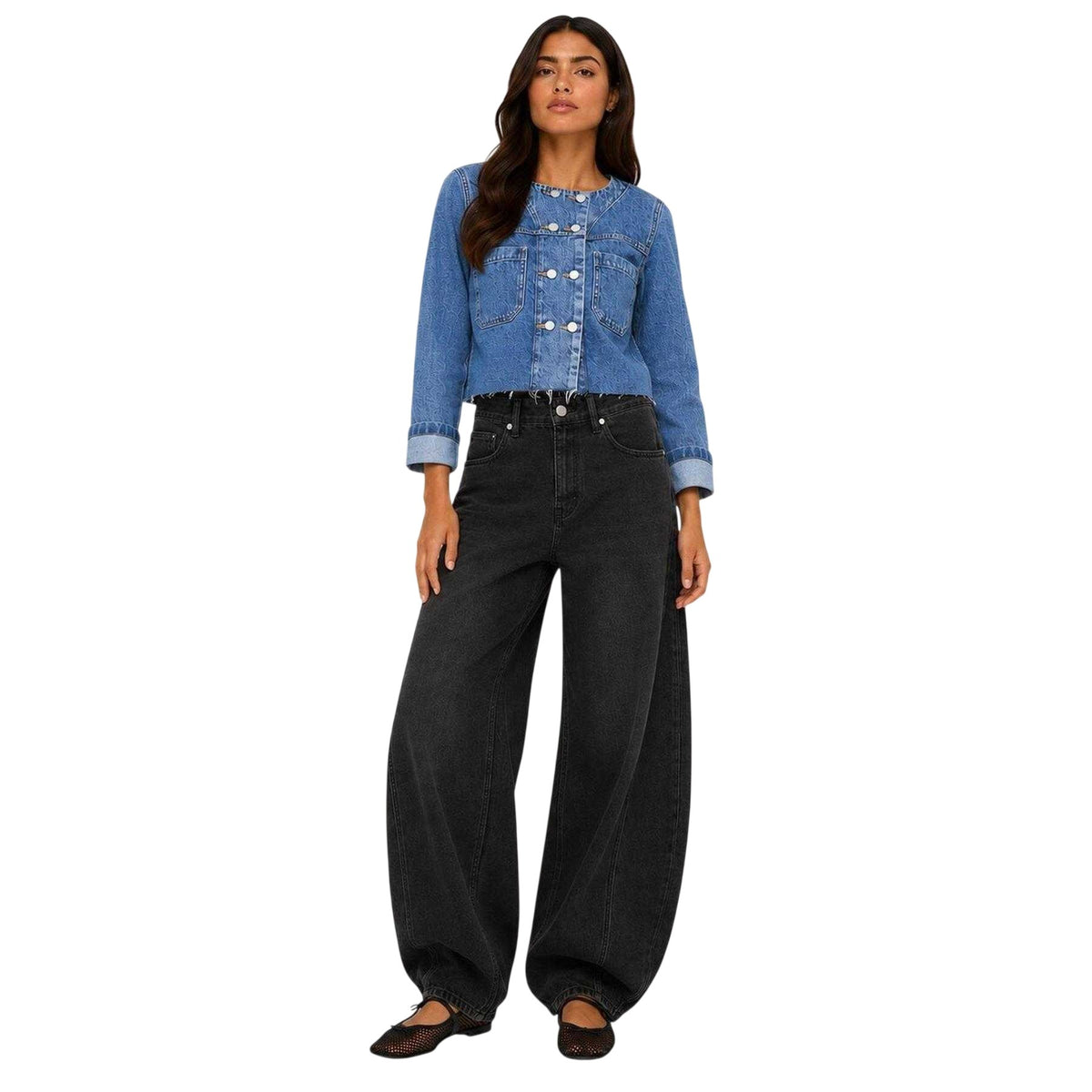 Black - Lifestyle - I Saw It First Womens-Ladies Denim Wide Leg Jeans