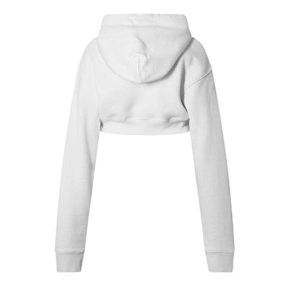 White - Back - Off White Womens-Ladies Bling Baseball Cotton Crop Hoodie