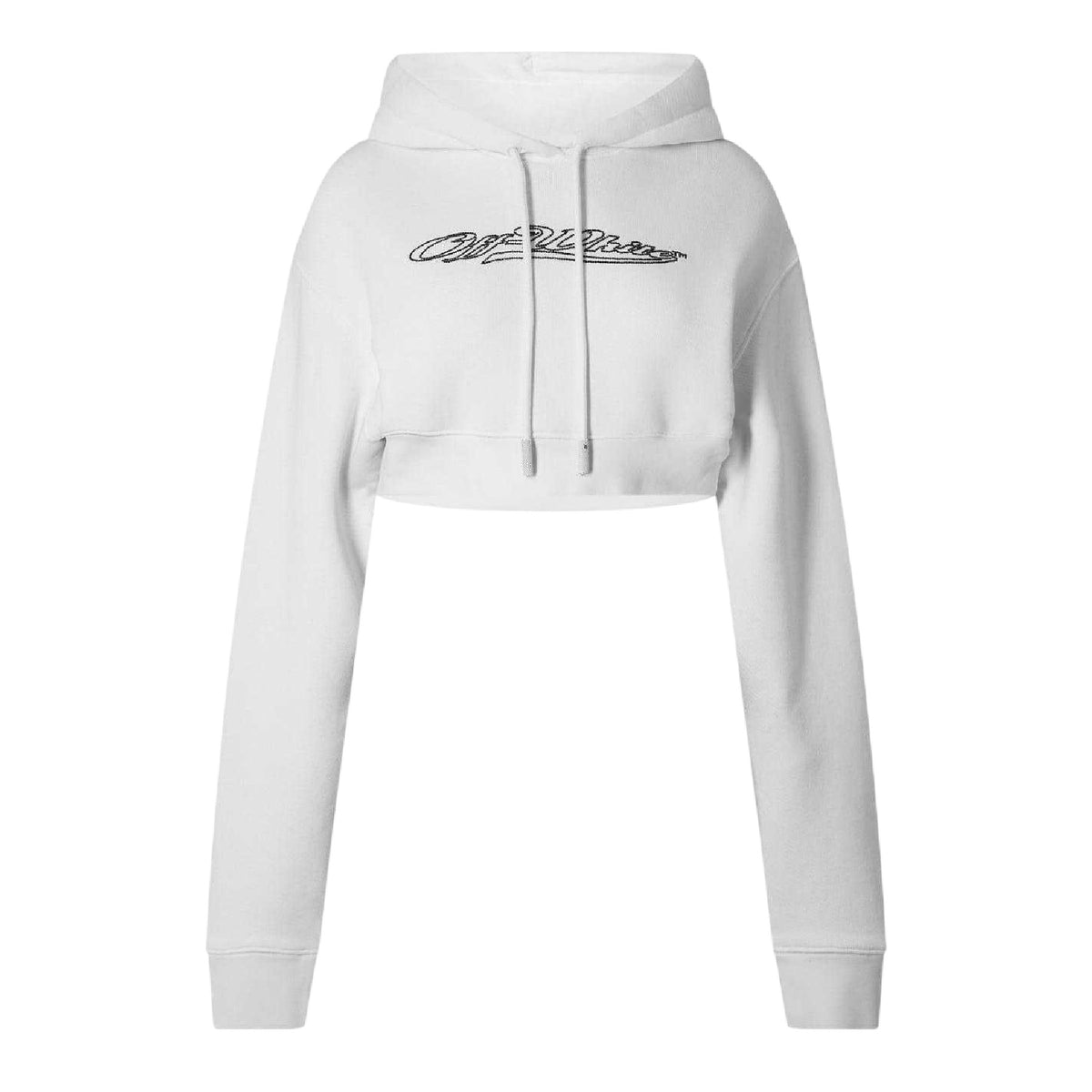 White - Front - Off White Womens-Ladies Bling Baseball Cotton Crop Hoodie