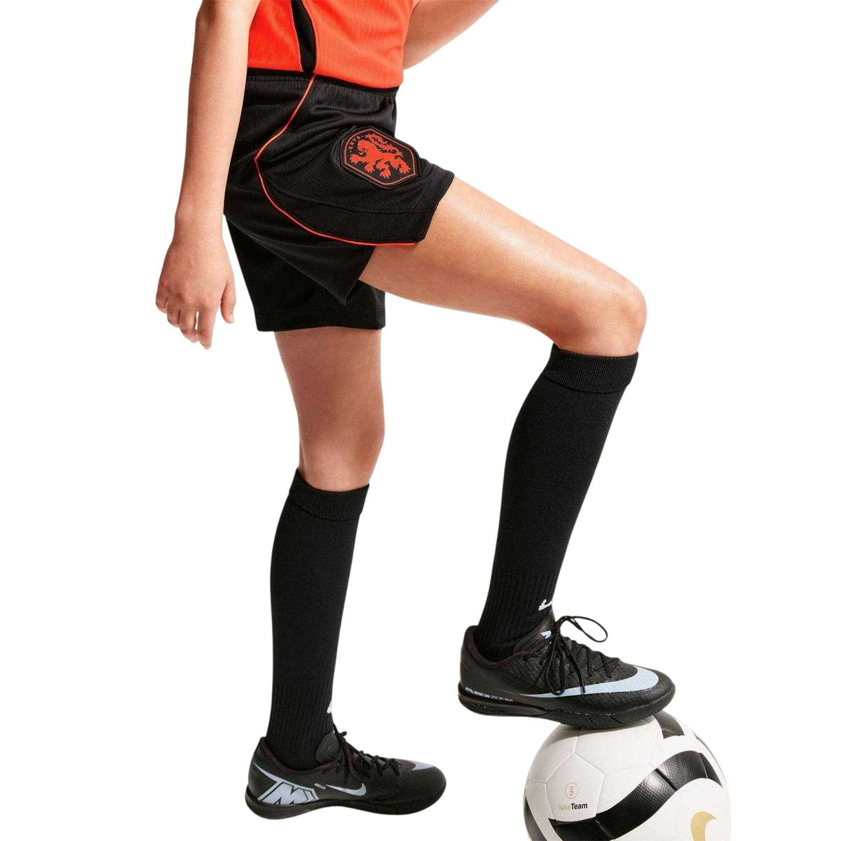 Black-Red - Side - Nike Childrens-Kids Fifa World Cup 2026 Netherlands FC Football Shorts