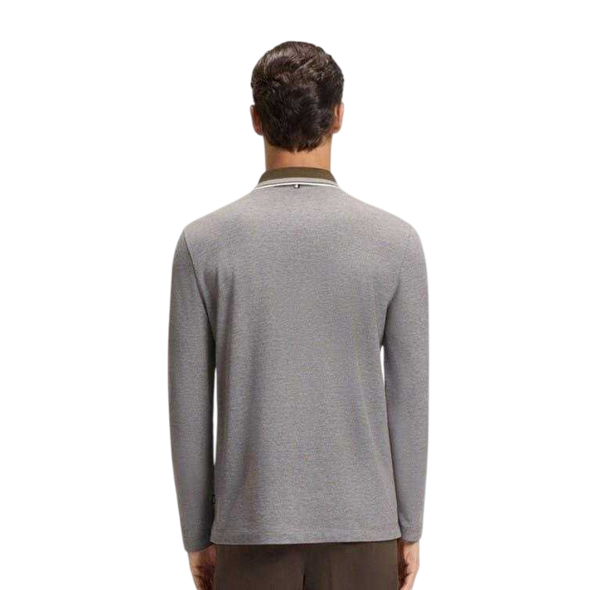 Grey-Olive Green - Back - Boss Mens Straight Long-Sleeved Polo Shirt