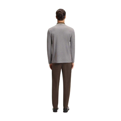 Grey-Olive Green - Pack Shot - Boss Mens Straight Long-Sleeved Polo Shirt
