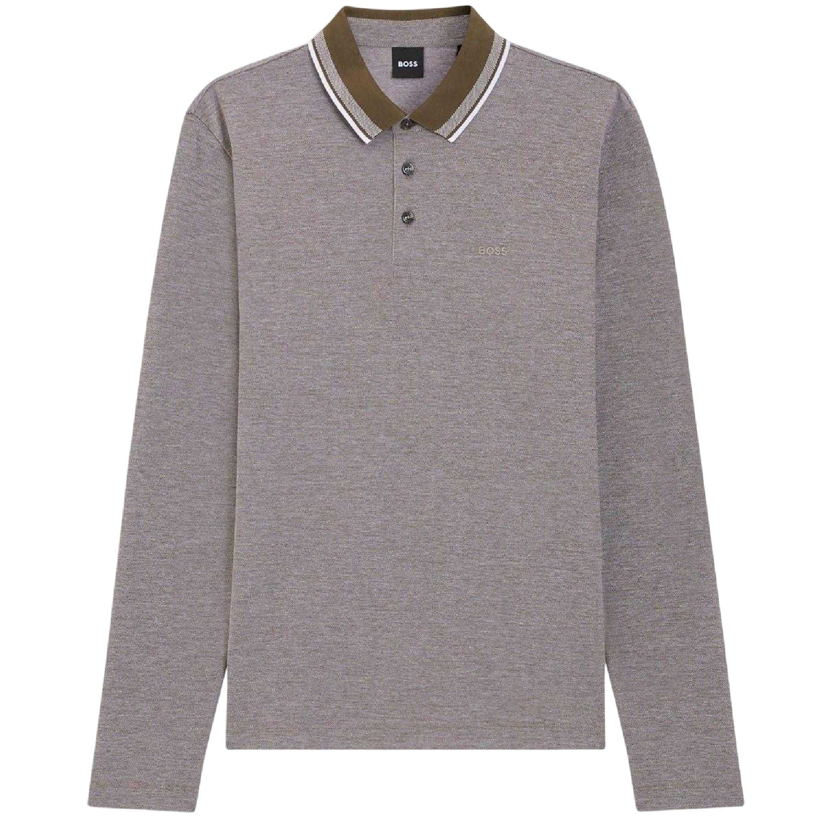 Grey-Olive Green - Front - Boss Mens Straight Long-Sleeved Polo Shirt