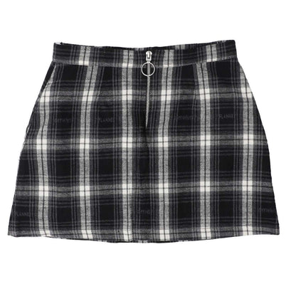 Black-White - Back - Off White Girls Checked Flannel Skirt