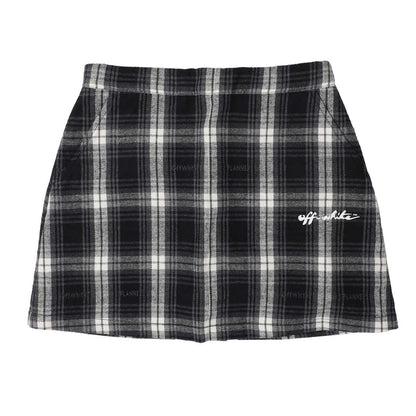 Black-White - Front - Off White Girls Checked Flannel Skirt