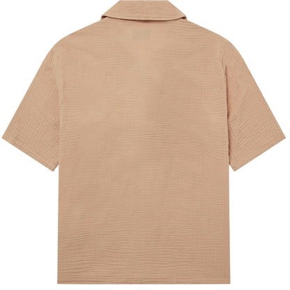 Warm Beige - Back - Albam Mens Crinkled Relaxed Fit Holiday Shirt