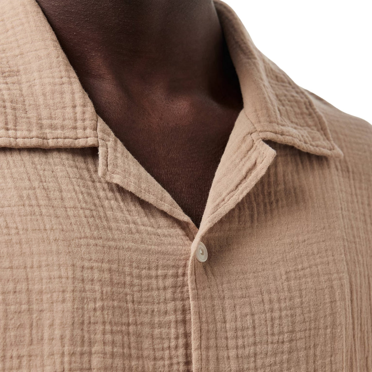 Warm Beige - Side - Albam Mens Crinkled Relaxed Fit Holiday Shirt