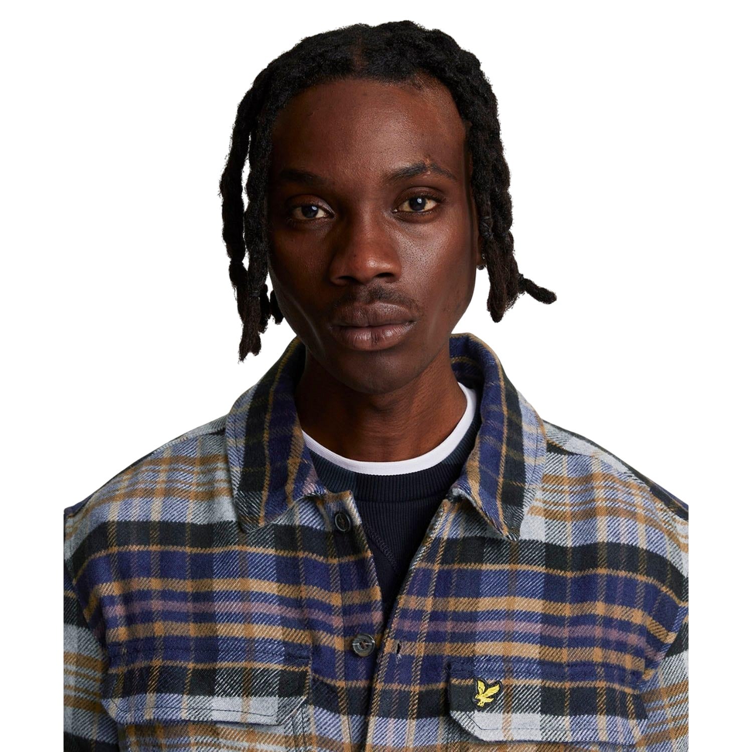 Navy - Side - Lyle & Scott Mens Checked Flannel Overshirt