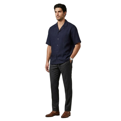 Blue - Side - Emporio Armani EA7 Mens Linen Blend Relaxed Fit Beach Shirt