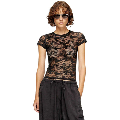 Black - Side - Diesel Womens-Ladies Kasia Camo Lace Crew Neck Fitted Top
