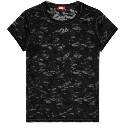Black - Front - Diesel Womens-Ladies Kasia Camo Lace Crew Neck Fitted Top