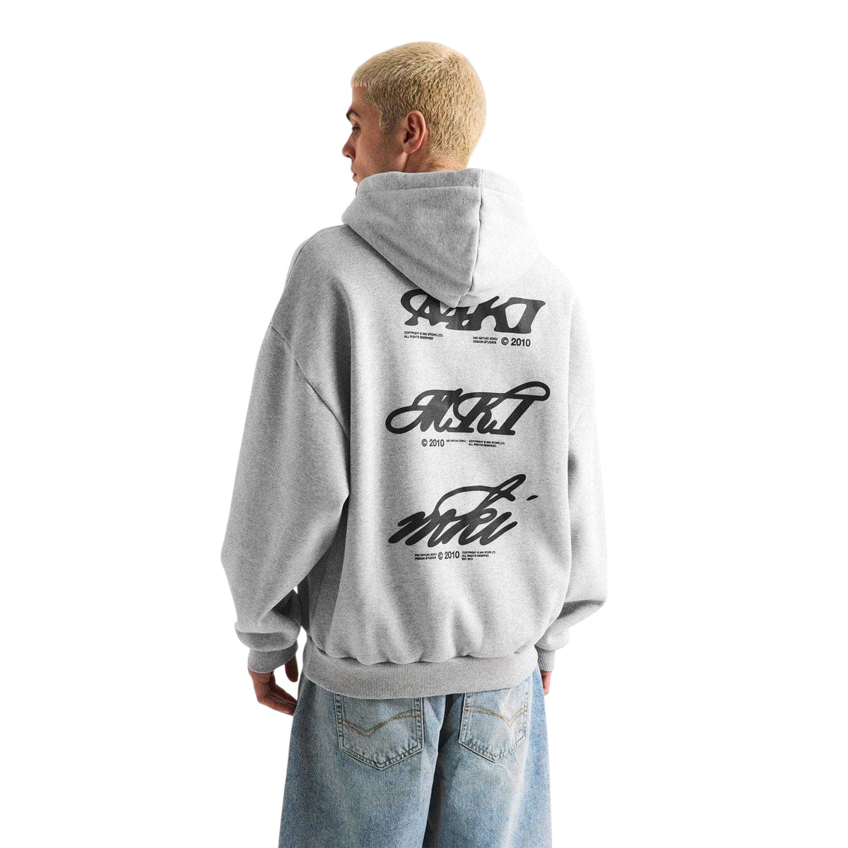 Grey - Side - MKI MIYUKI ZOKU Mens Stacked Logo Hoodie
