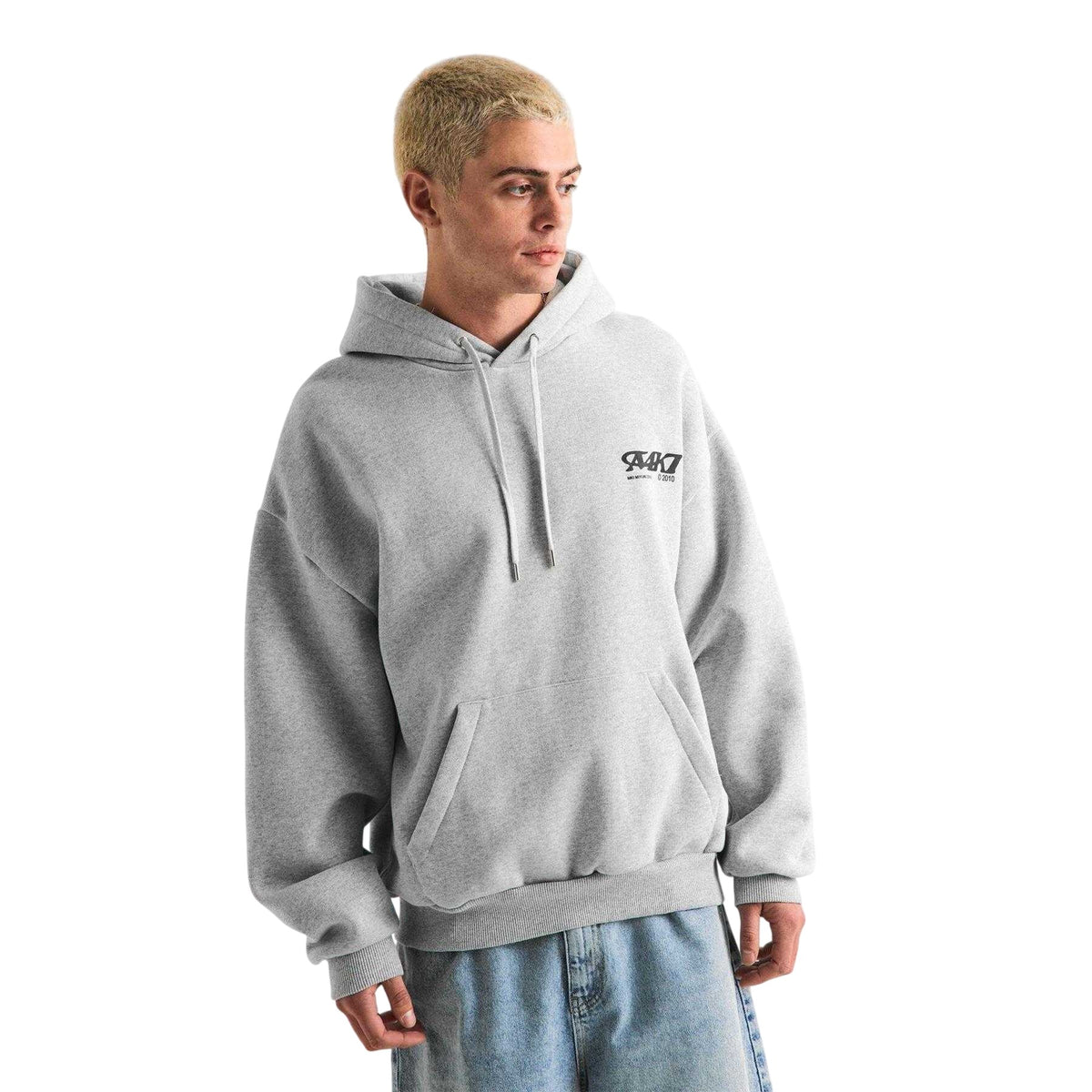 Grey - Pack Shot - MKI MIYUKI ZOKU Mens Stacked Logo Hoodie