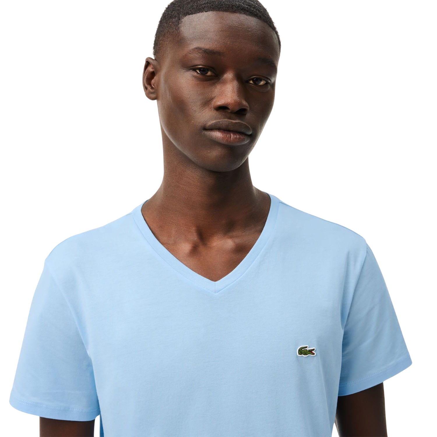 Light Blue - Lifestyle - Lacoste Mens Pima Cotton V Neck T-Shirt