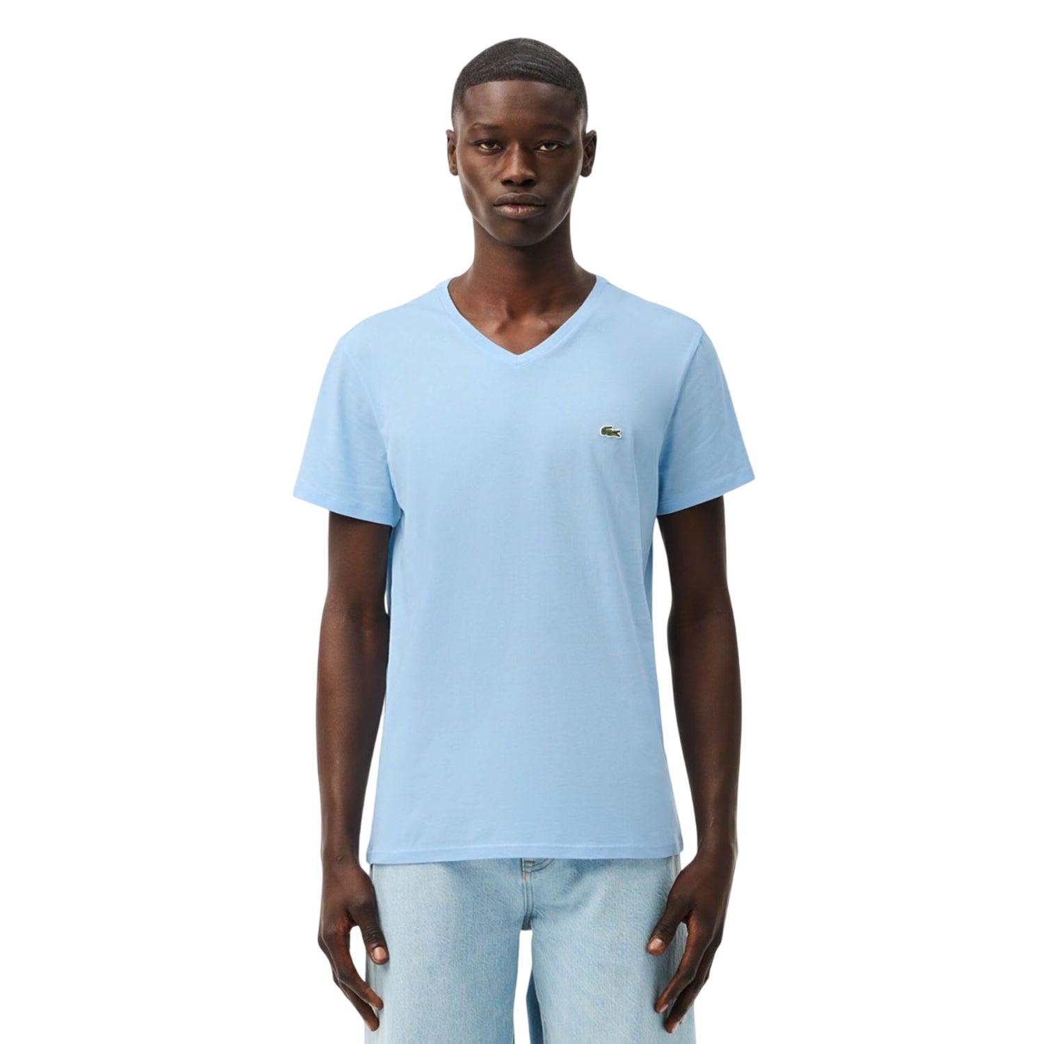 Light Blue - Pack Shot - Lacoste Mens Pima Cotton V Neck T-Shirt