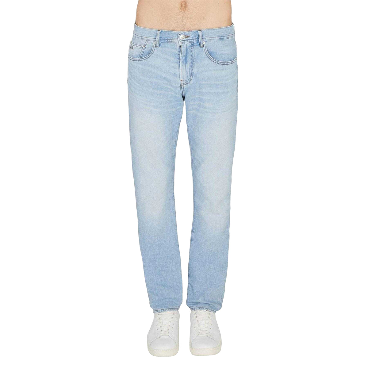 Indigo Faded - Side - Armani Exchange Mens Cotton Twill Slim Jeans