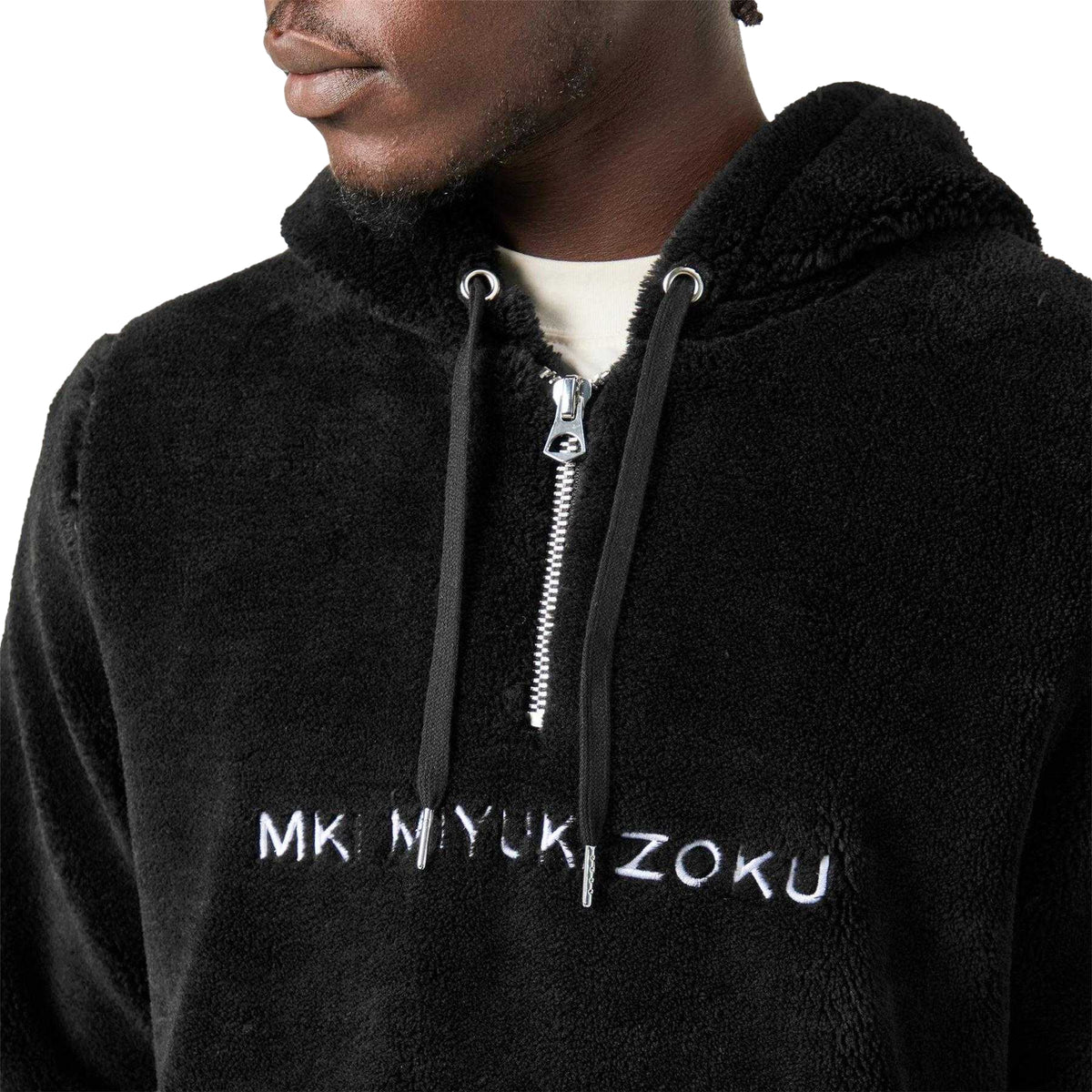 Black - Side - MKI MIYUKI ZOKU Mens Sherpa Half Zip Relaxed Fit Hoodie