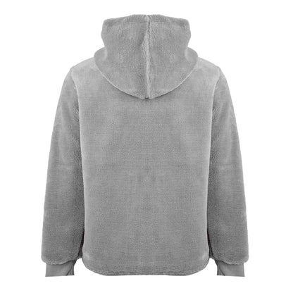 Grey - Back - MKI MIYUKI ZOKU Mens Sherpa Half Zip Relaxed Fit Hoodie