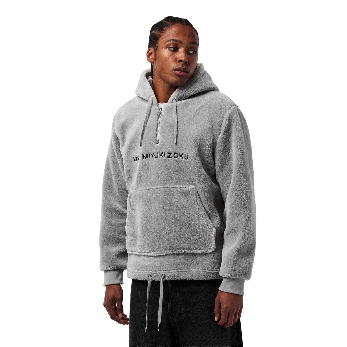 Grey - Lifestyle - MKI MIYUKI ZOKU Mens Sherpa Half Zip Relaxed Fit Hoodie