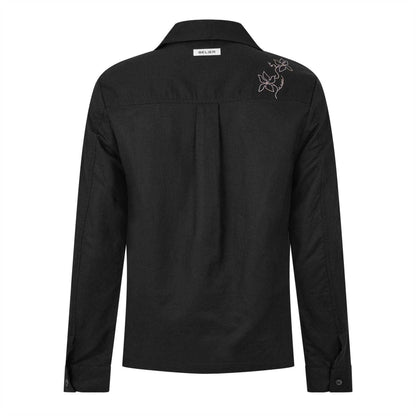 Black - Back - Belier Mens Embroidered Flower Long-Sleeved Shirt