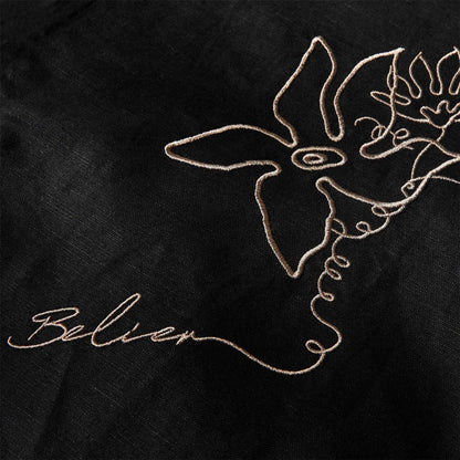 Black - Lifestyle - Belier Mens Embroidered Flower Long-Sleeved Shirt