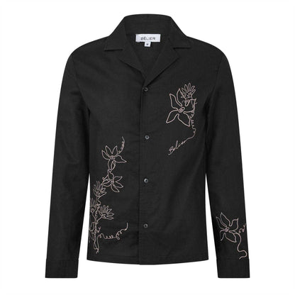 Black - Front - Belier Mens Embroidered Flower Long-Sleeved Shirt