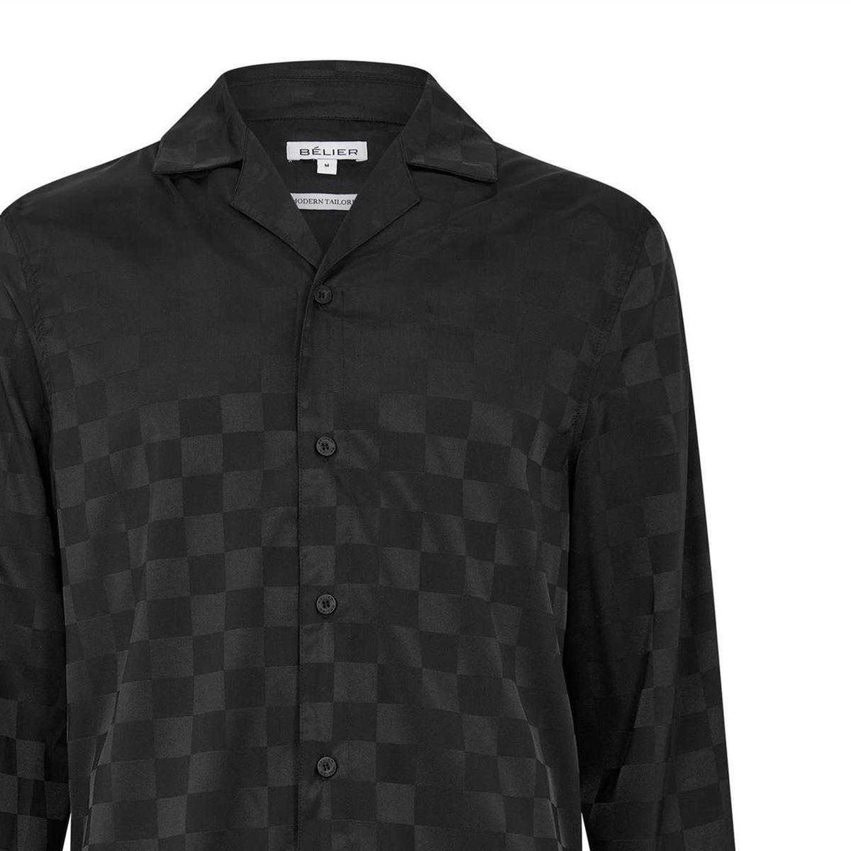 Black - Side - Belier Mens Squares Jacquard Shirt