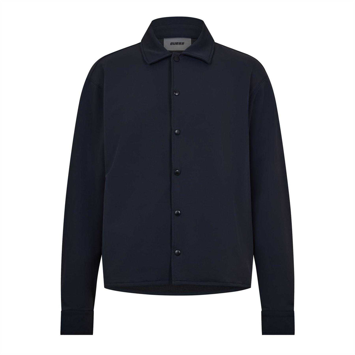 Jet Black - Front - Guess Mens Achille Plain Overshirt