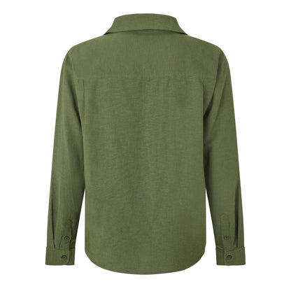 Olive - Back - Belier Mens Linen Long-Sleeved Shirt