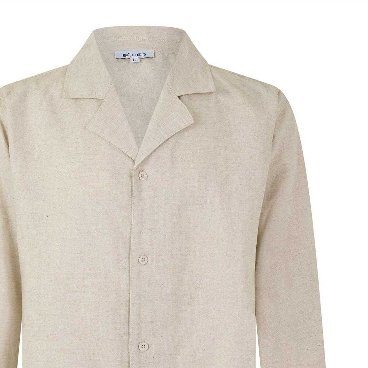 Oatmeal - Side - Belier Mens Linen Long-Sleeved Shirt