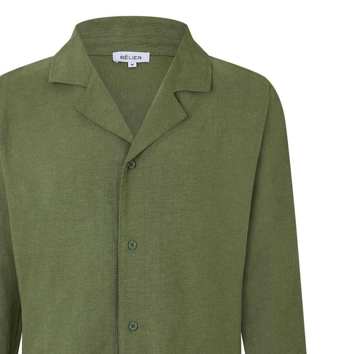 Olive - Side - Belier Mens Linen Long-Sleeved Shirt