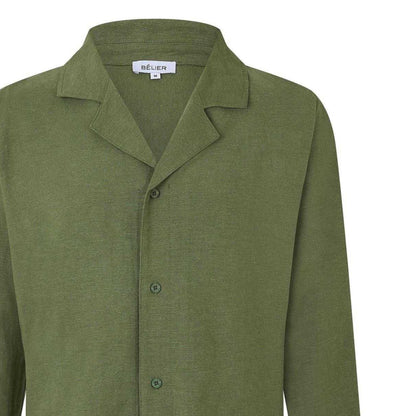 Olive - Side - Belier Mens Linen Long-Sleeved Shirt