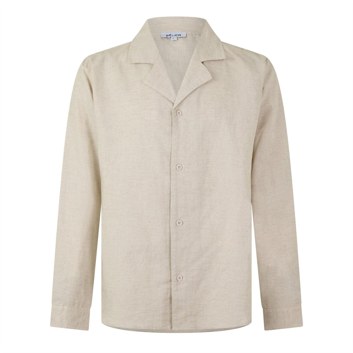Oatmeal - Front - Belier Mens Linen Long-Sleeved Shirt