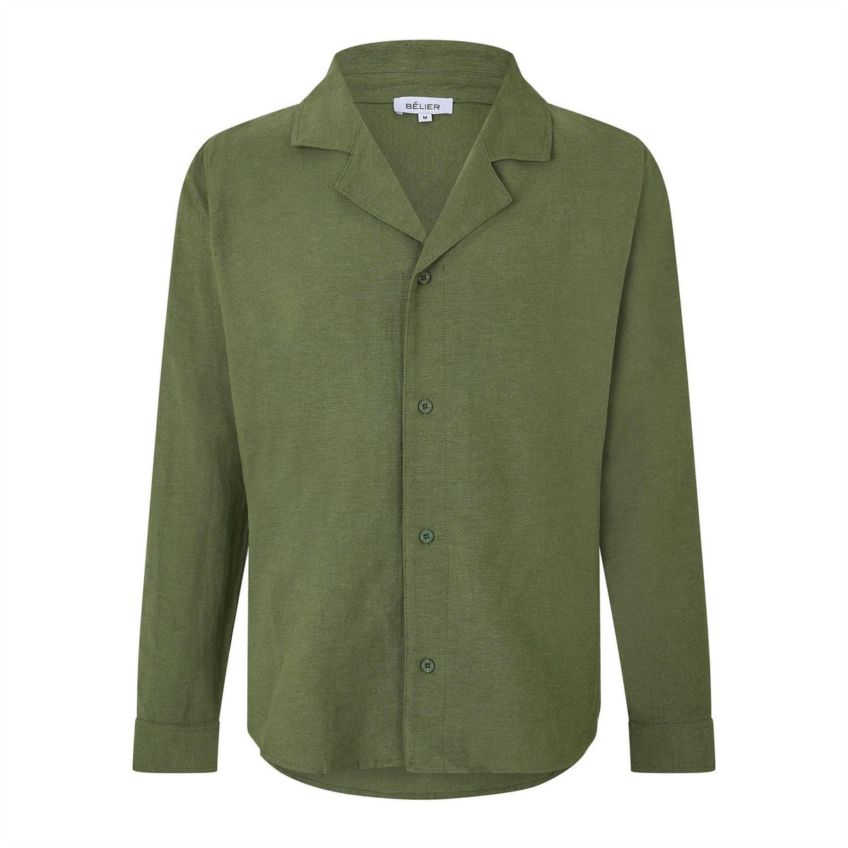 Olive - Front - Belier Mens Linen Long-Sleeved Shirt
