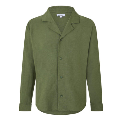 Olive - Front - Belier Mens Linen Long-Sleeved Shirt