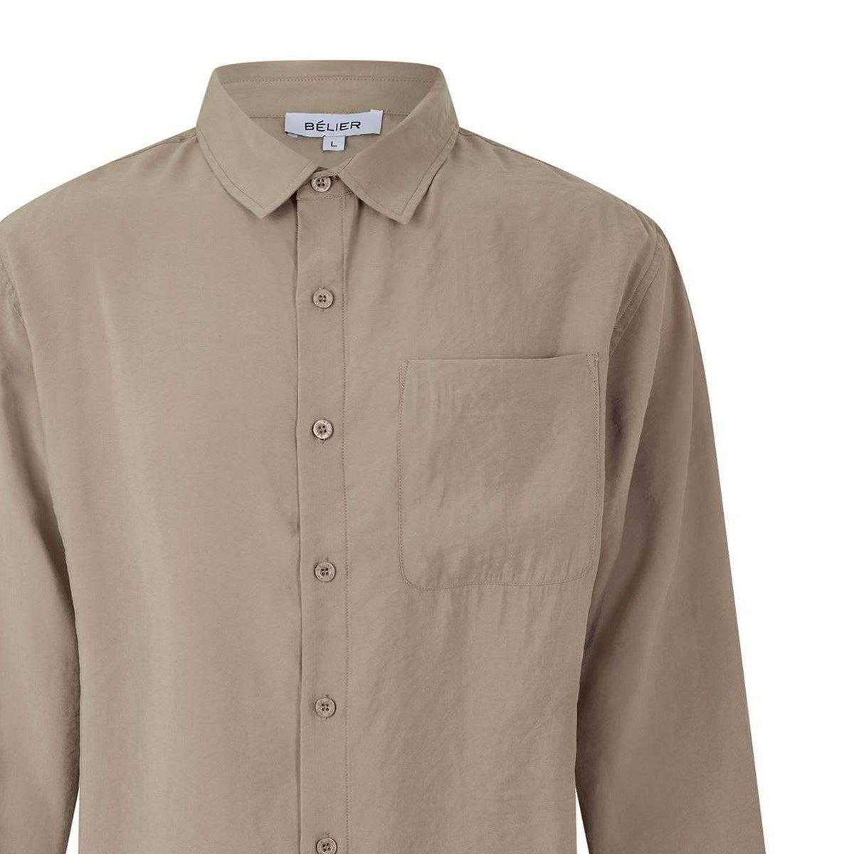 Taupe - Side - Belier Mens Pocket Long-Sleeved Shirt