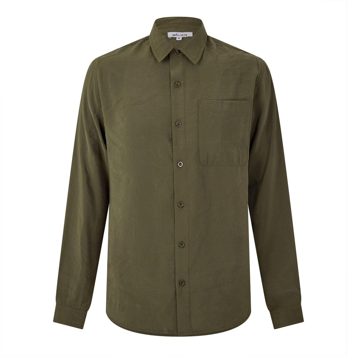 Olive - Front - Belier Mens Pocket Long-Sleeved Shirt