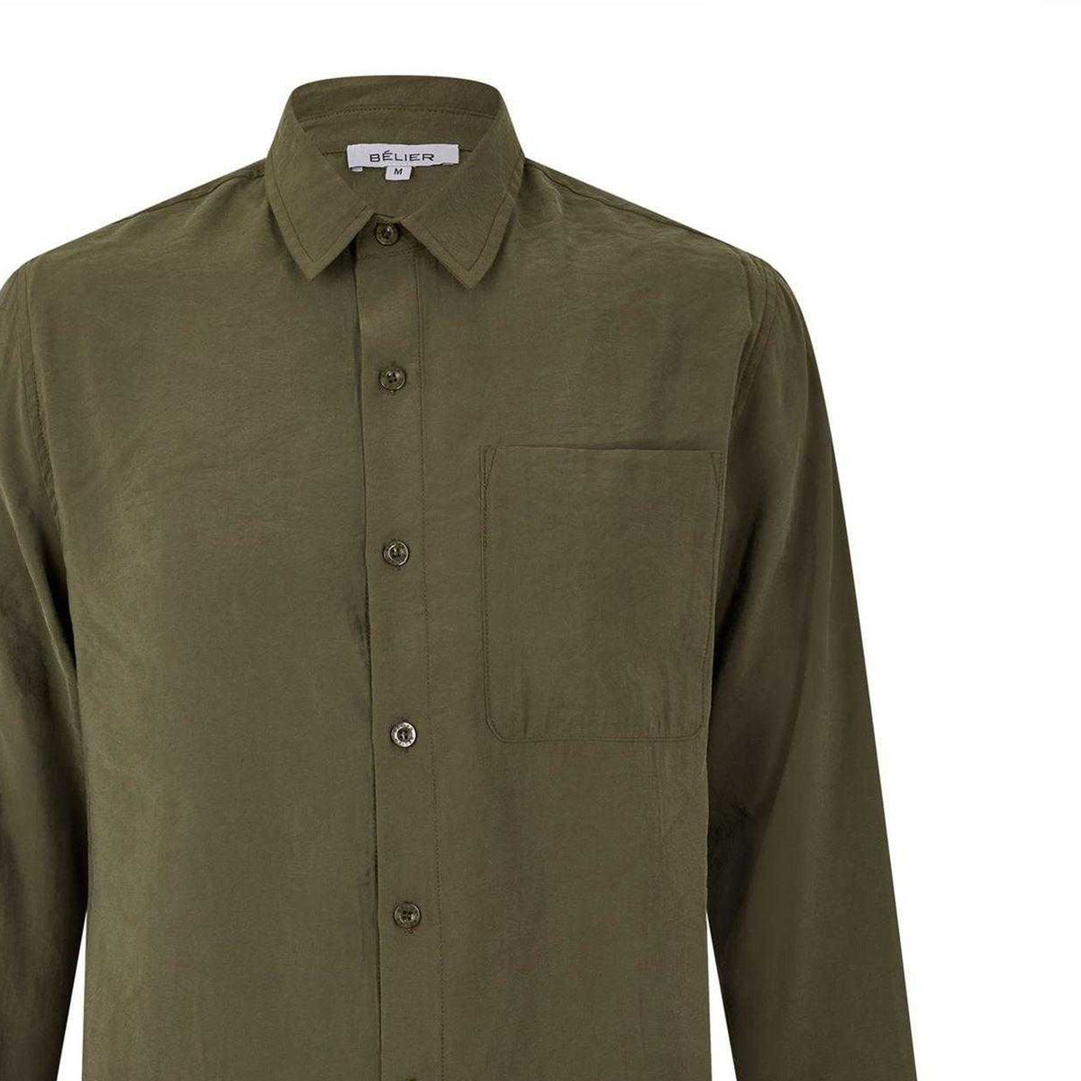 Olive - Side - Belier Mens Pocket Long-Sleeved Shirt