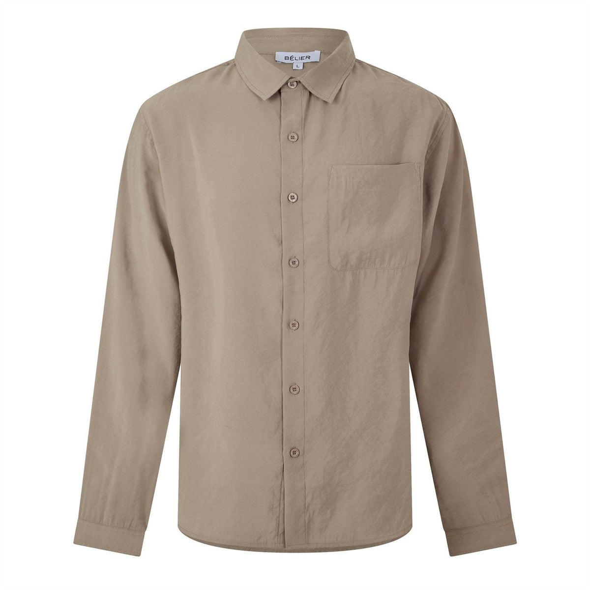 Taupe - Front - Belier Mens Pocket Long-Sleeved Shirt