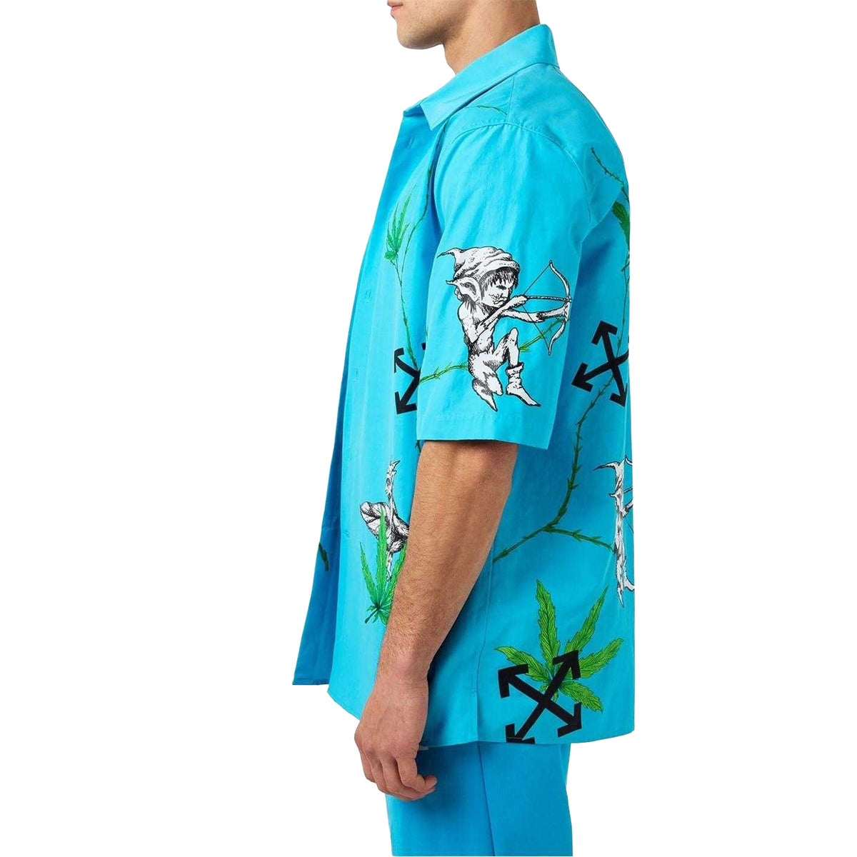 Blue - Side - Off White Mens Virgil Leaves Relaxed Fit Shirt