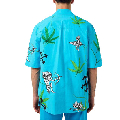 Blue - Pack Shot - Off White Mens Virgil Leaves Relaxed Fit Shirt