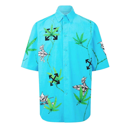 Blue - Front - Off White Mens Virgil Leaves Relaxed Fit Shirt