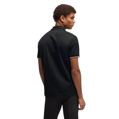 Black - Back - Boss Mens Pima Logo Regular Short-Sleeved Polo Shirt