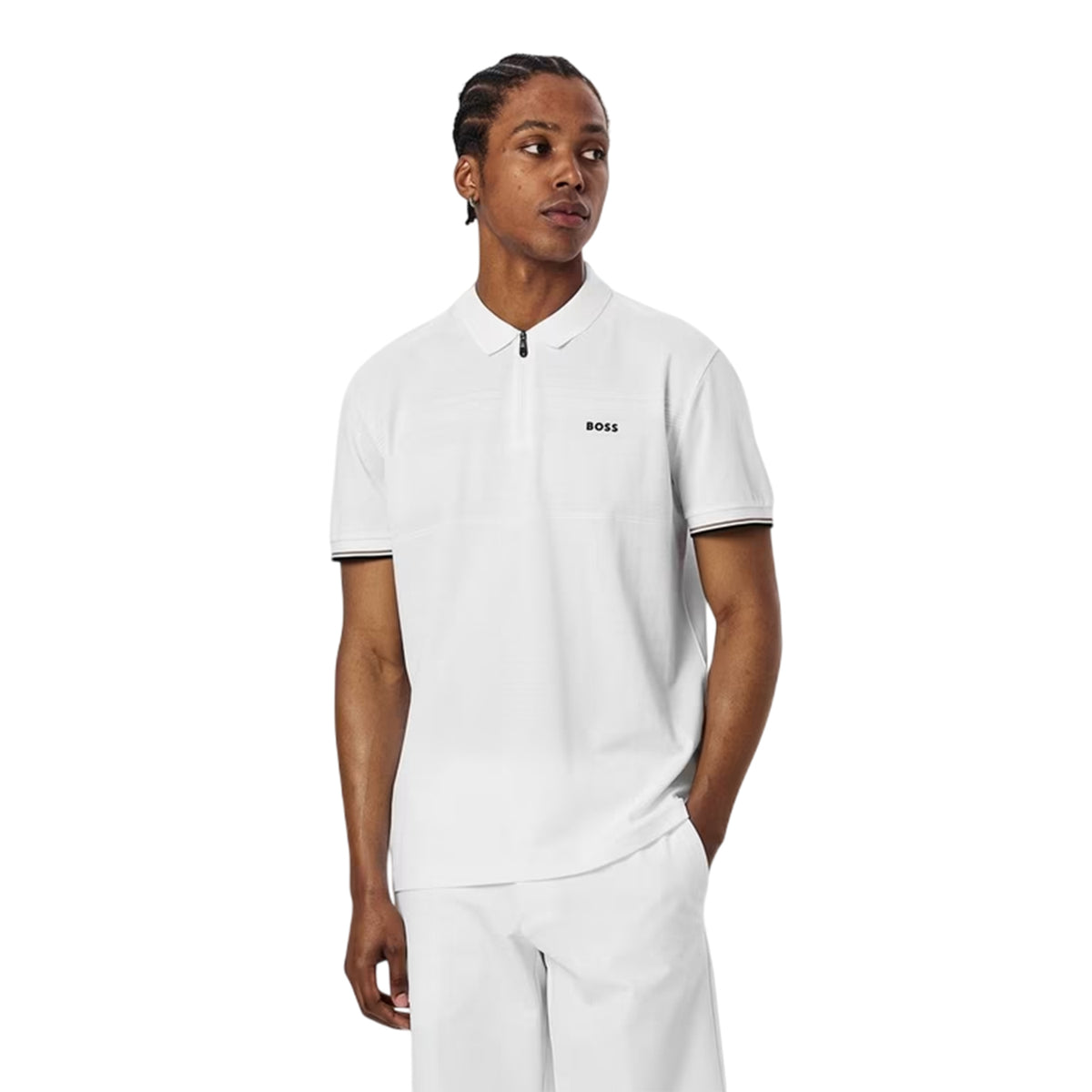 White - Side - Boss Mens Pima Logo Regular Short-Sleeved Polo Shirt