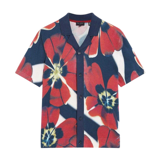 Red-Multicoloured - Front - Ted Baker Mens Buddha Floral Collared Short-Sleeved Shirt