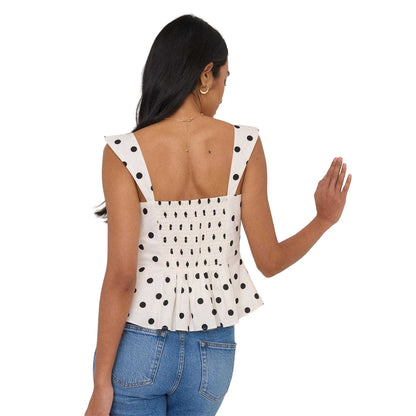Cream-Black - Back - Nobody´s Child Womens-Ladies Polka Dot Peplum Sleeveless Top