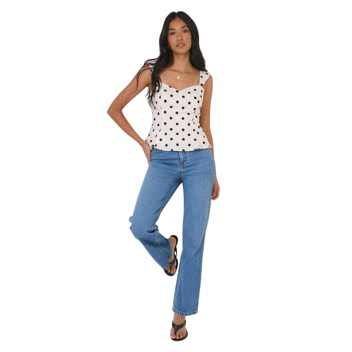 Cream-Black - Lifestyle - Nobody´s Child Womens-Ladies Polka Dot Peplum Sleeveless Top
