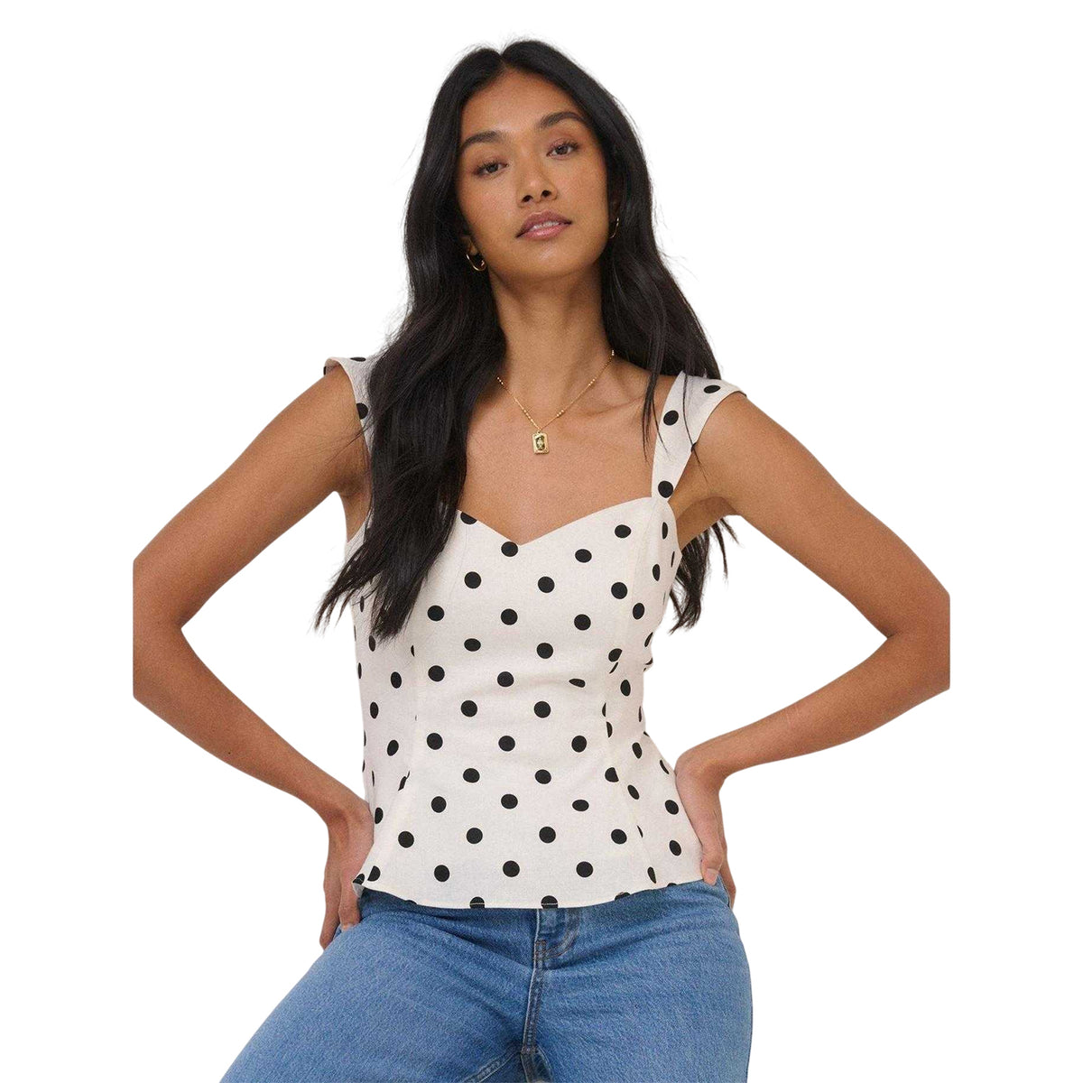 Cream-Black - Front - Nobody´s Child Womens-Ladies Polka Dot Peplum Sleeveless Top