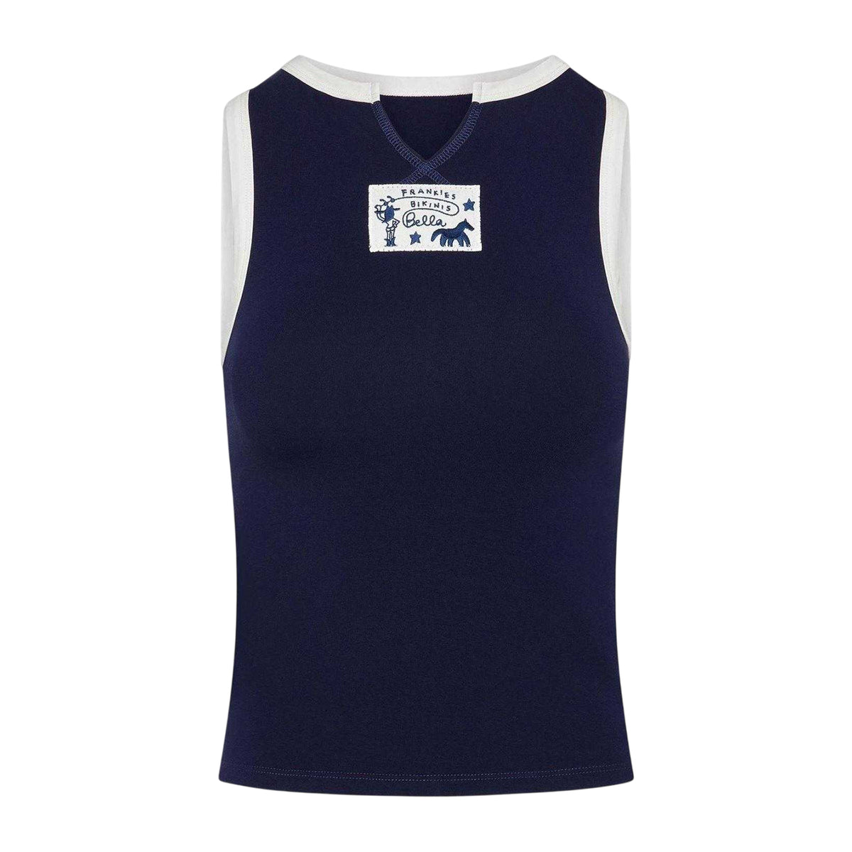 Navy - Front - Frankies Bikinis Womens-Ladies Contrast Trim Tank Top