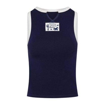 Navy - Front - Frankies Bikinis Womens-Ladies Contrast Trim Tank Top